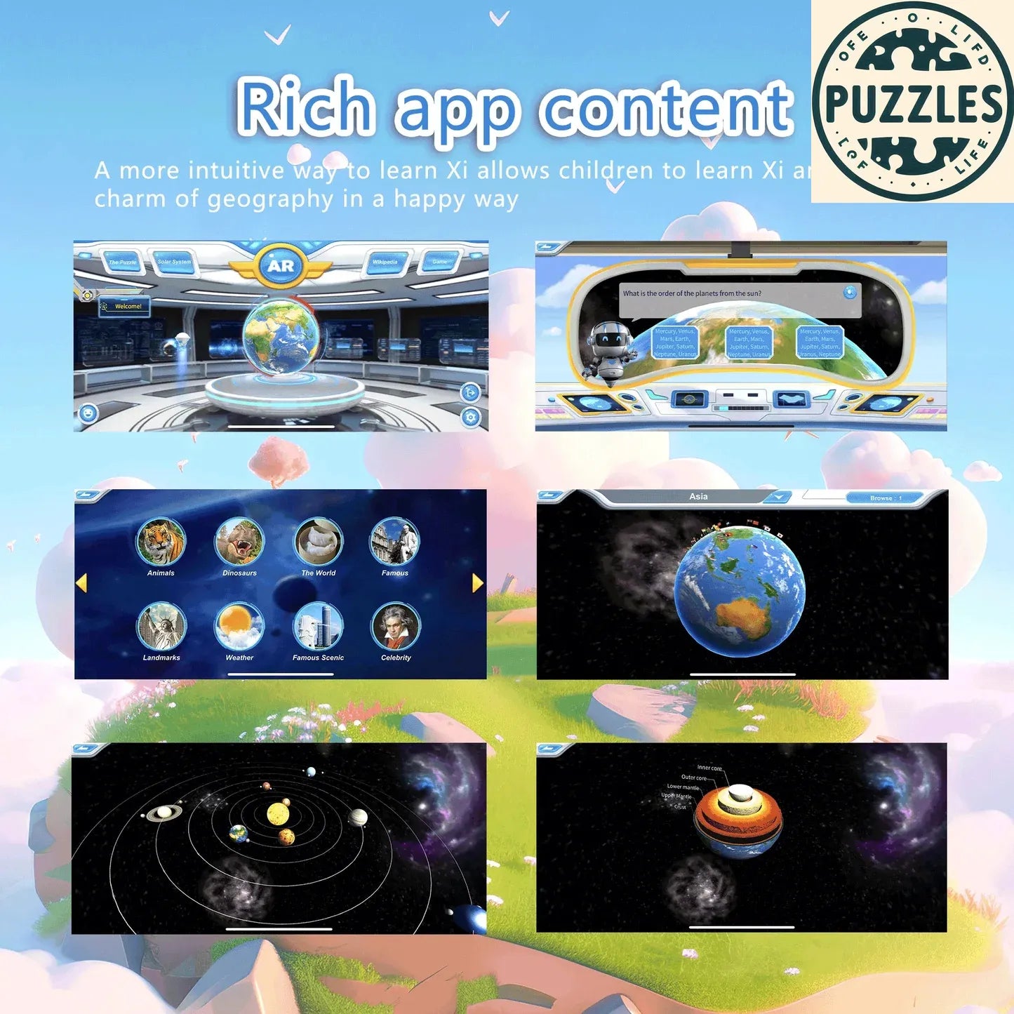 20cm Smart AR World Globe with Night Light - Puzzles