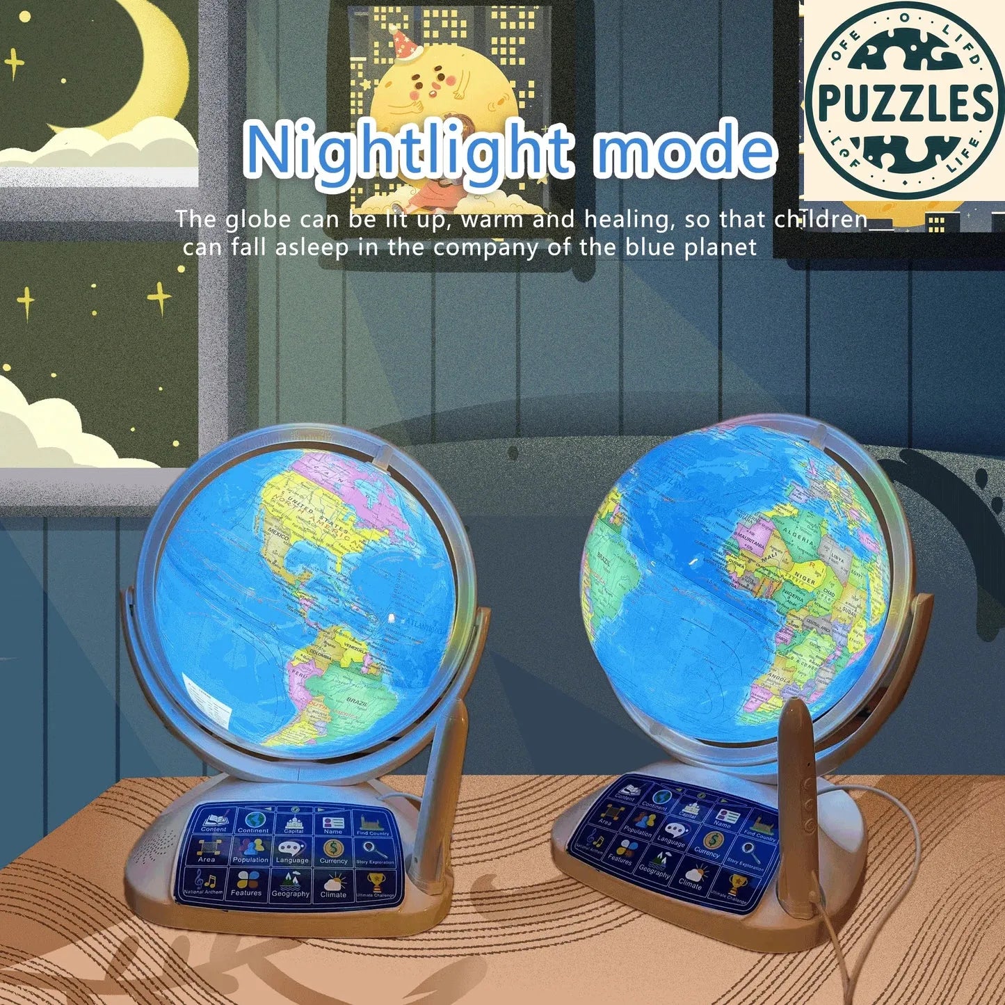 20cm Smart AR World Globe with Night Light - Puzzles