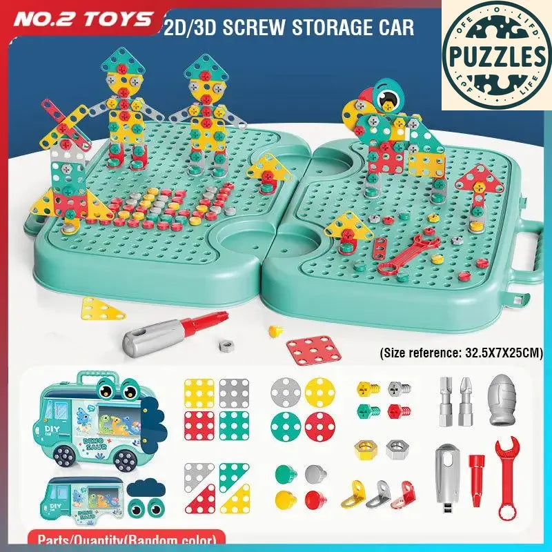 293-Piece Montessori Play Toolbox – 2D/3D Screw Puzzle Set - Puzzles