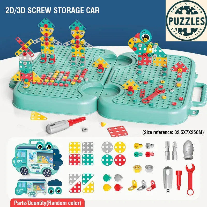 293-Piece Montessori Play Toolbox – 2D/3D Screw Puzzle Set - Puzzles