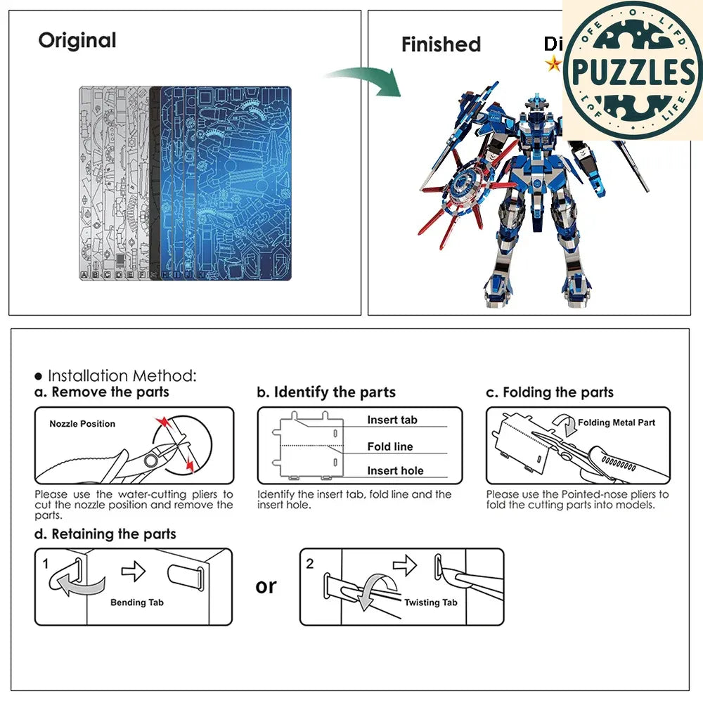 3D Metal Puzzle – Blue Magnetic Rotation Model Kit - Puzzles