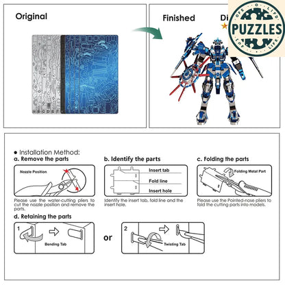 3D Metal Puzzle – Blue Magnetic Rotation Model Kit - Puzzles