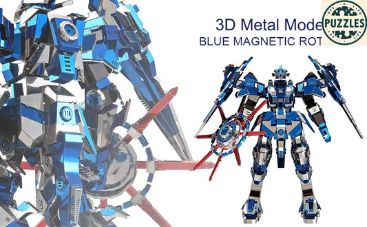 3D Metal Puzzle – Blue Magnetic Rotation Model Kit - Puzzles