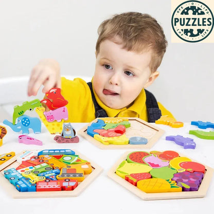 3D Wooden Animal Puzzle – Montessori Early Learning Blocks - Puzzles