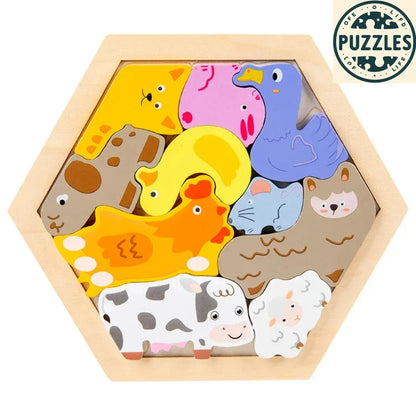 3D Wooden Animal Puzzle – Montessori Early Learning Blocks - Puzzles