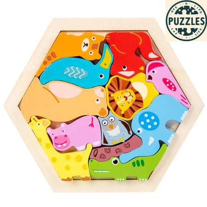 3D Wooden Animal Puzzle – Montessori Early Learning Blocks - Puzzles