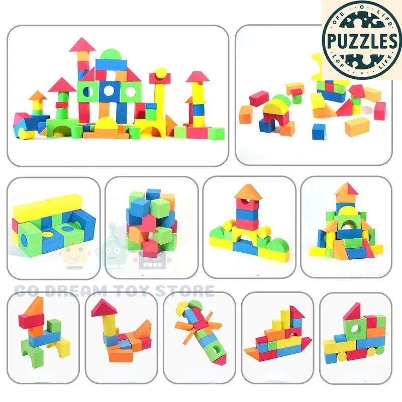 46-Piece Soft EVA Building Blocks – Large Stackable Set - Puzzles