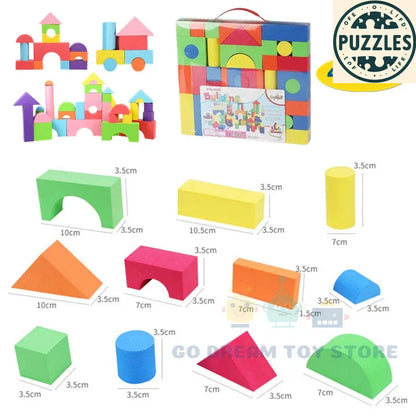 46-Piece Soft EVA Building Blocks – Large Stackable Set - Puzzles