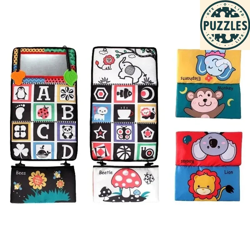 Baby Tummy Time Pillow - Montessori Black & White Sensory Toy for Newborns (0-6 Months) - Puzolife - Puzzles of Life