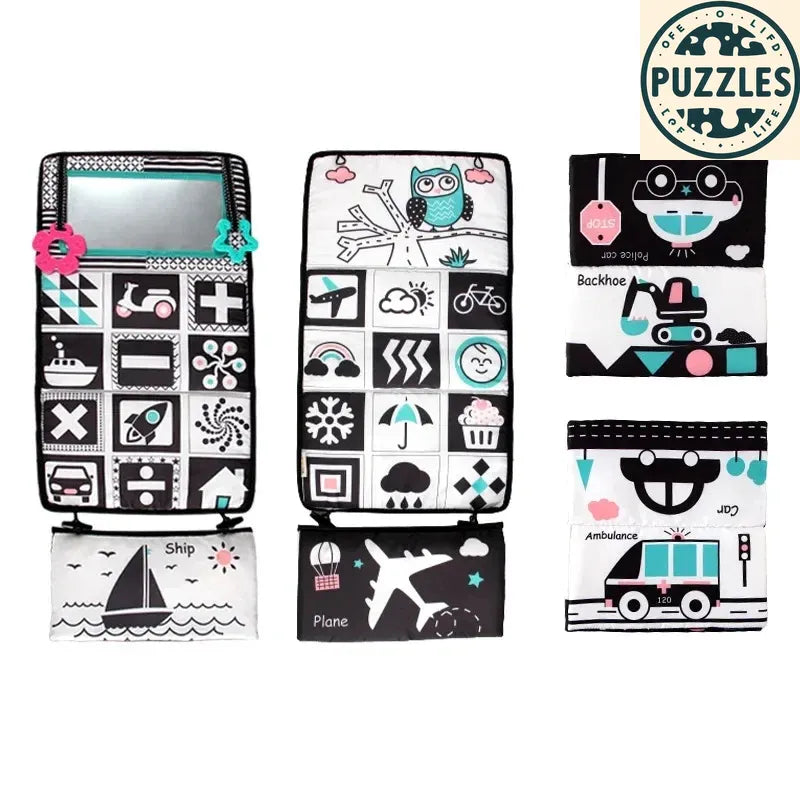 Baby Tummy Time Pillow - Montessori Black & White Sensory Toy for Newborns (0-6 Months) - Puzolife - Puzzles of Life