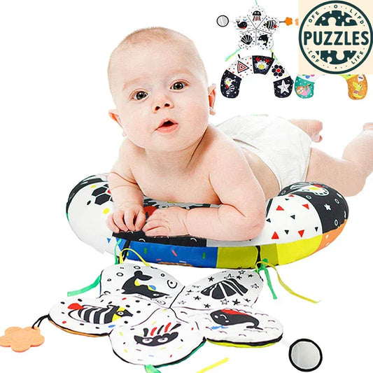 Baby Tummy Time Pillow - Montessori Black & White Sensory Toy for Newborns (0-6 Months) - Puzolife - Puzzles of Life