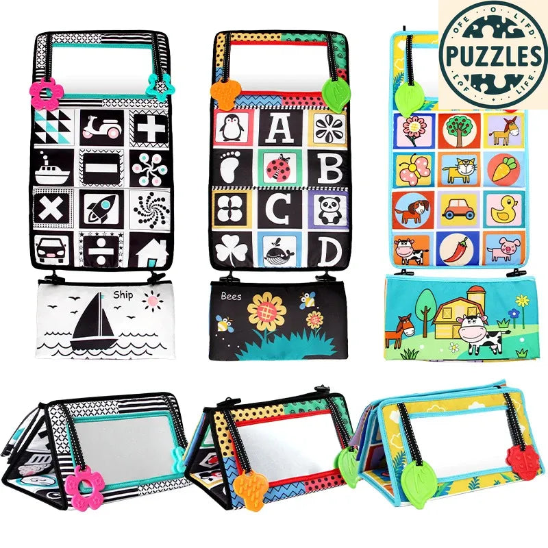 Baby Tummy Time Pillow - Montessori Black & White Sensory Toy for Newborns (0-6 Months) - Puzolife - Puzzles of Life
