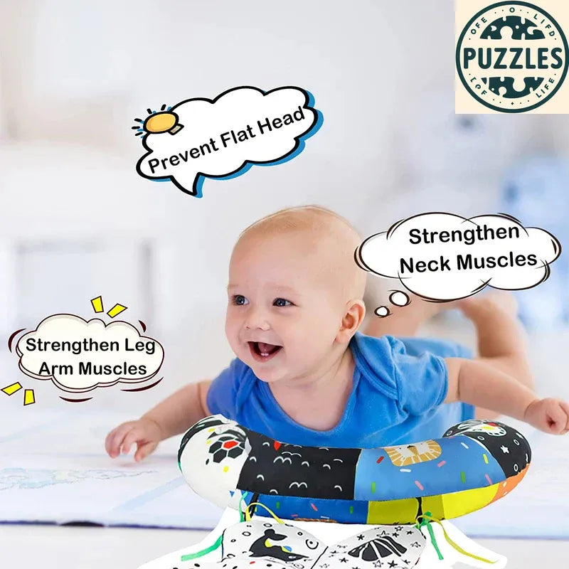 Baby Tummy Time Pillow - Montessori Black & White Sensory Toy for Newborns (0-6 Months) - Puzolife - Puzzles of Life