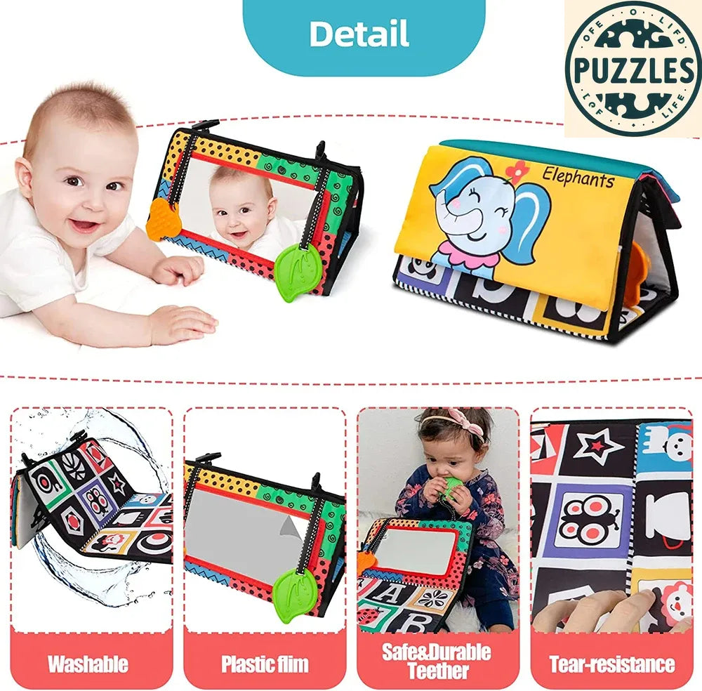 Baby Tummy Time Pillow - Montessori Black & White Sensory Toy for Newborns (0-6 Months) - Puzolife - Puzzles of Life