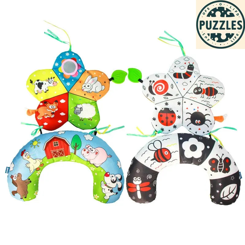 Baby Tummy Time Pillow - Montessori Black & White Sensory Toy for Newborns (0-6 Months) - Puzolife - Puzzles of Life