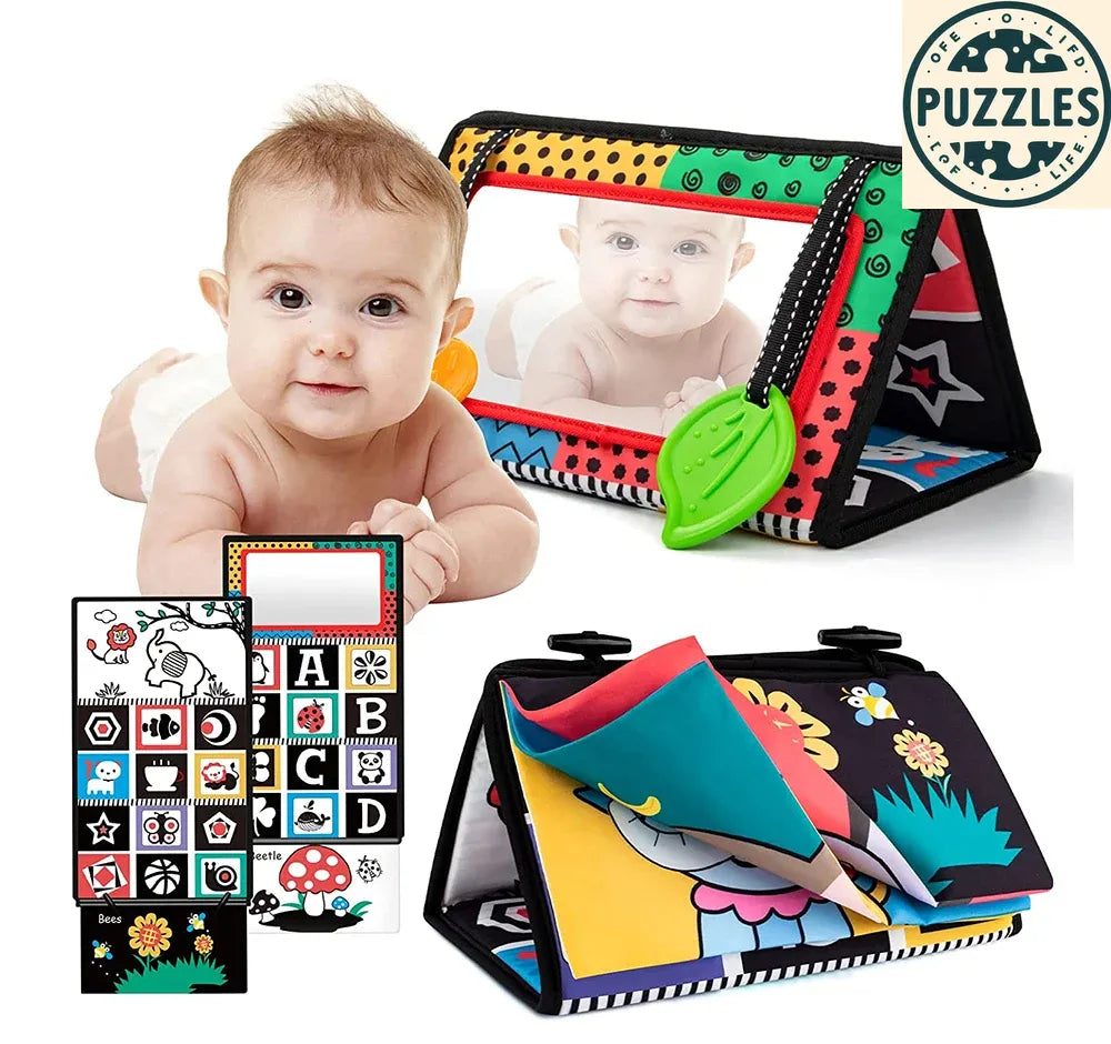 Baby Tummy Time Pillow - Montessori Black & White Sensory Toy for Newborns (0-6 Months) - Puzolife - Puzzles of Life