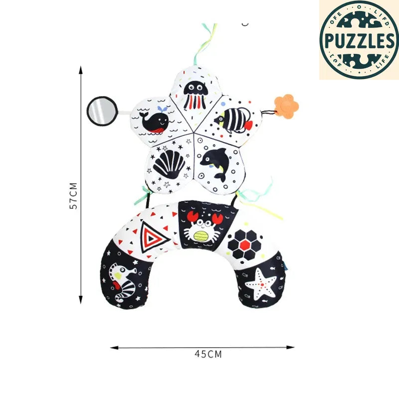 Baby Tummy Time Pillow - Montessori Black & White Sensory Toy for Newborns (0-6 Months) - Puzolife - Puzzles of Life