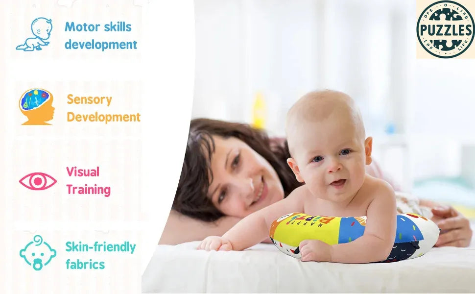 Baby Tummy Time Pillow - Montessori Black & White Sensory Toy for Newborns (0-6 Months) - Puzolife - Puzzles of Life