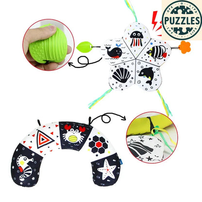 Baby Tummy Time Pillow - Montessori Black & White Sensory Toy for Newborns (0-6 Months) - Puzolife - Puzzles of Life