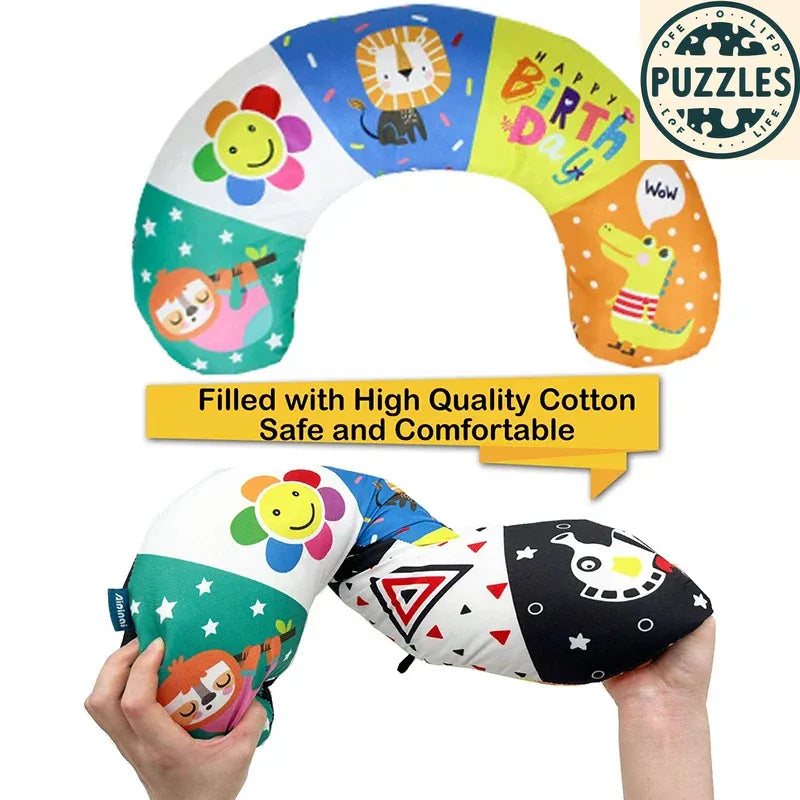 Baby Tummy Time Pillow - Montessori Black & White Sensory Toy for Newborns (0-6 Months) - Puzolife - Puzzles of Life