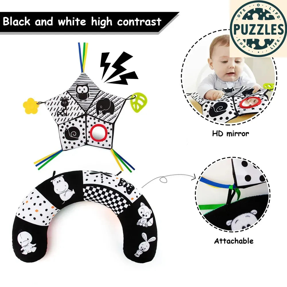 Baby Tummy Time Pillow - Montessori Black & White Sensory Toy for Newborns (0-6 Months) - Puzolife - Puzzles of Life