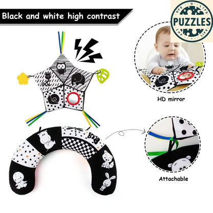 Baby Tummy Time Pillow - Montessori Black & White Sensory Toy for Newborns (0-6 Months) - Puzolife - Puzzles of Life
