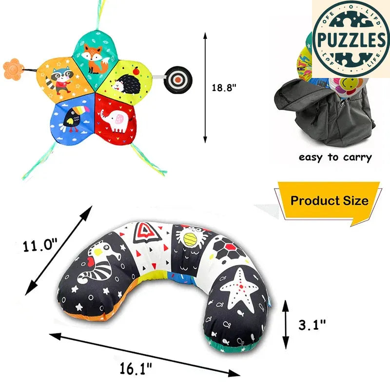 Baby Tummy Time Pillow - Montessori Black & White Sensory Toy for Newborns (0-6 Months) - Puzolife - Puzzles of Life