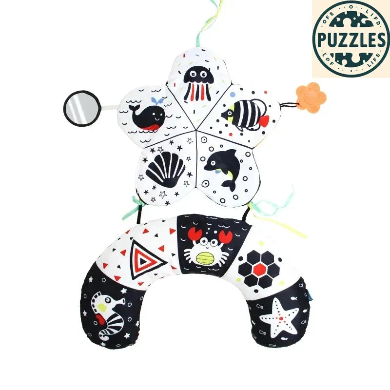 Baby Tummy Time Pillow - Montessori Black & White Sensory Toy for Newborns (0-6 Months) - Puzolife - Puzzles of Life
