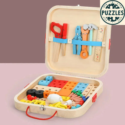 Children’s Wooden Toolbox – Montessori Nuts & Screws Repair Set - Puzzles