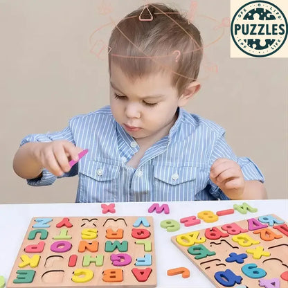 Colorful Alphabet & Number Wooden Puzzle – Educational Toy for Kids - Puzolife - Puzzles of Life