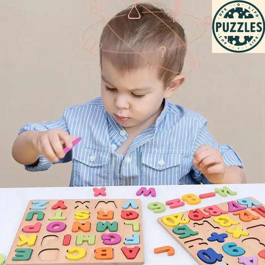 Colorful Alphabet & Number Wooden Puzzle – Educational Toy for Kids - Puzolife - Puzzles of Life