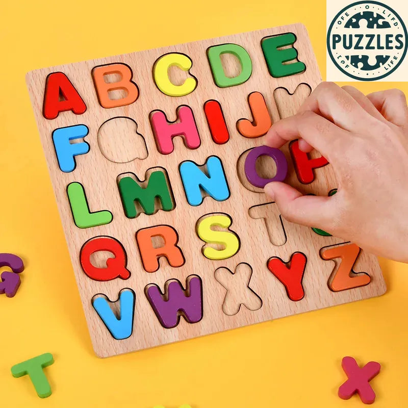 Colorful Alphabet & Number Wooden Puzzle – Educational Toy for Kids - Puzolife - Puzzles of Life