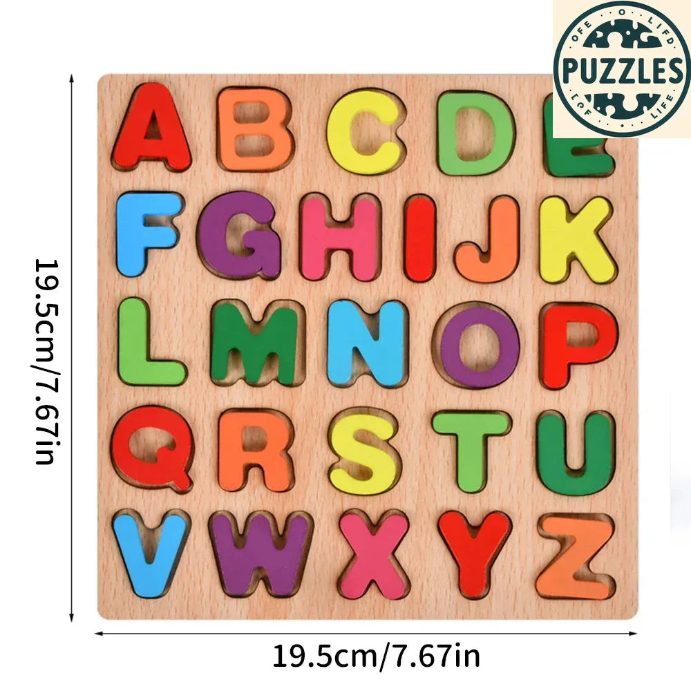 Colorful Alphabet & Number Wooden Puzzle – Educational Toy for Kids - Puzolife - Puzzles of Life