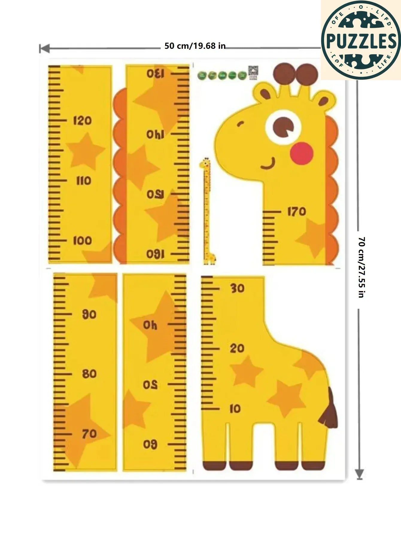 Cute Cartoon Height Sticker – Unicorn, Dinosaur & Giraffe - Puzolife - Puzzles of Life