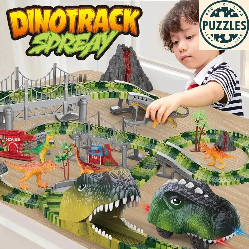 Dinosaur Track Electric Car – Light-Up Mountain Road Adventure - Puzzles