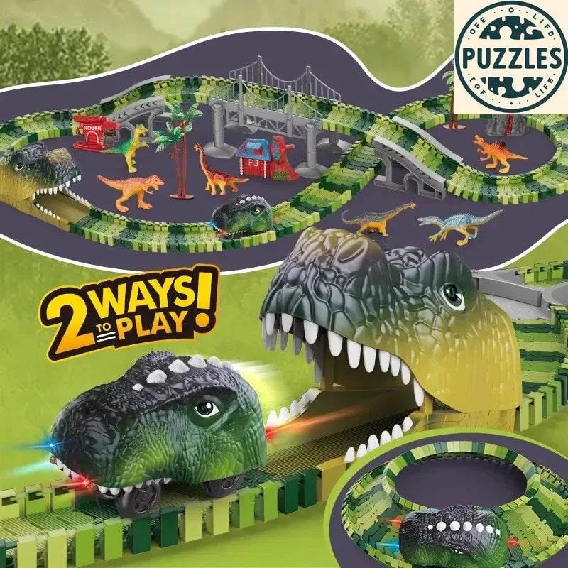 Dinosaur Track Electric Car – Light-Up Mountain Road Adventure - Puzzles