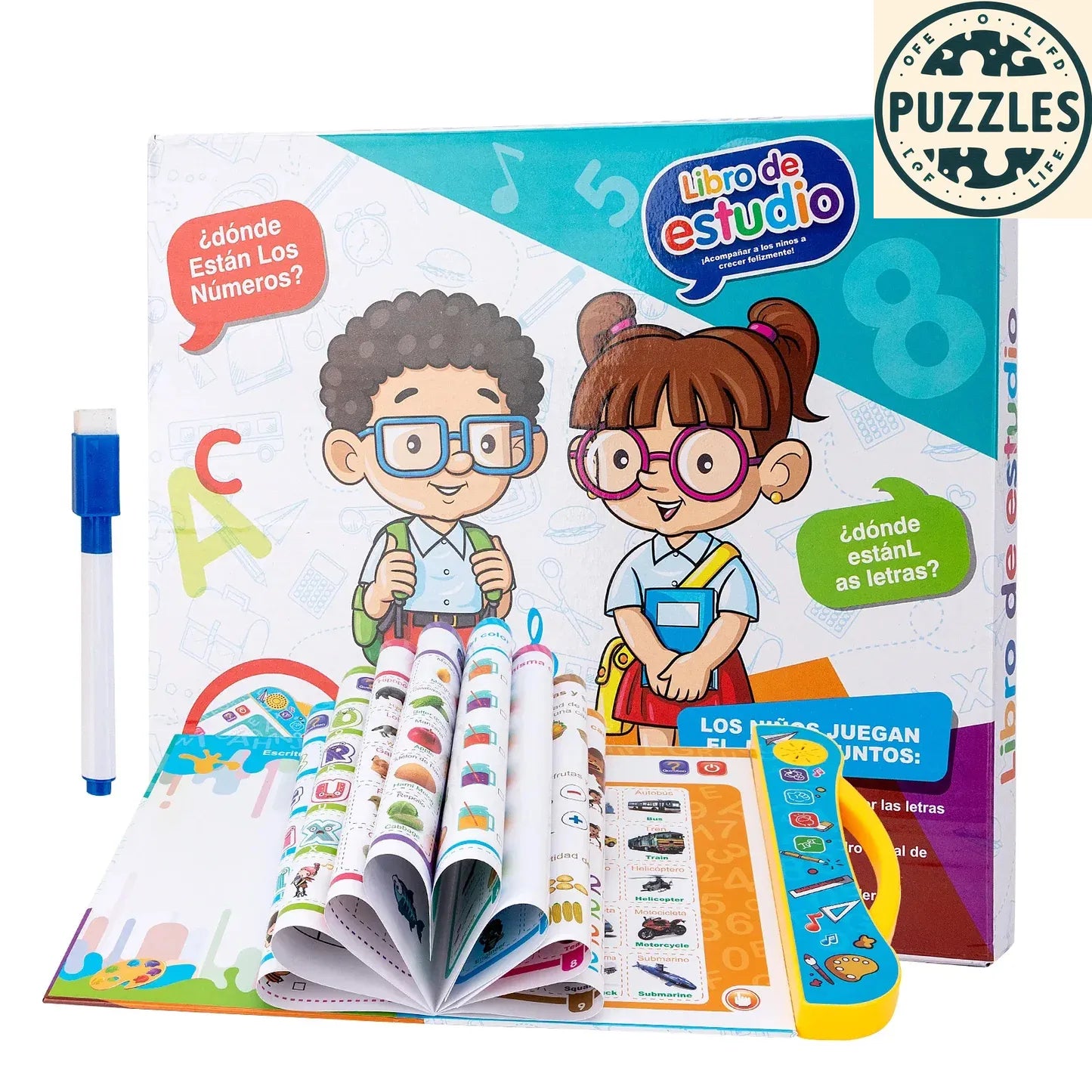 English Spanish Bilingual Learning Book for Kids - Puzzles