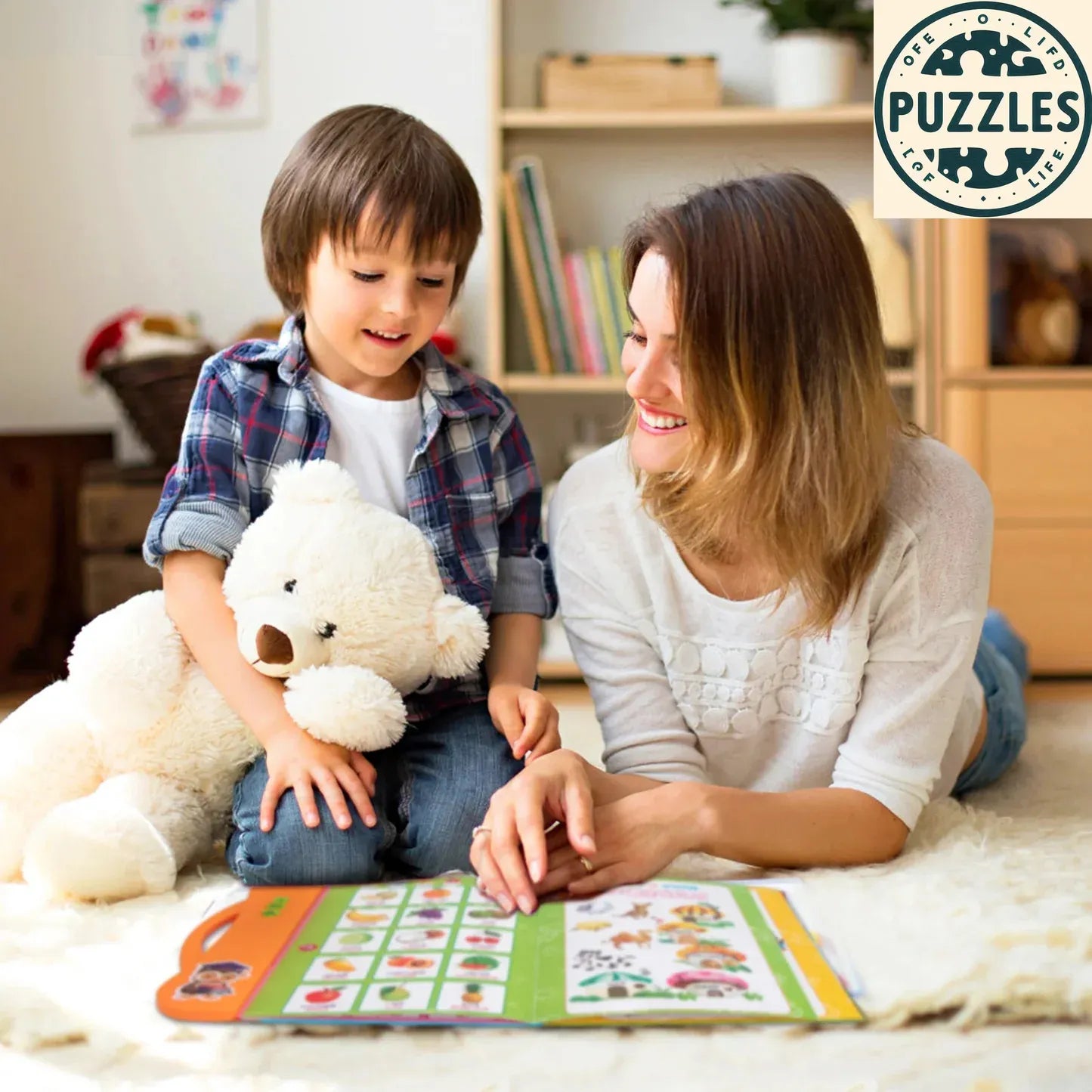 English Spanish Bilingual Learning Book for Kids - Puzzles