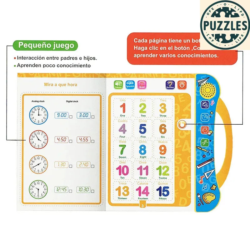 English Spanish Bilingual Learning Book for Kids - Puzzles