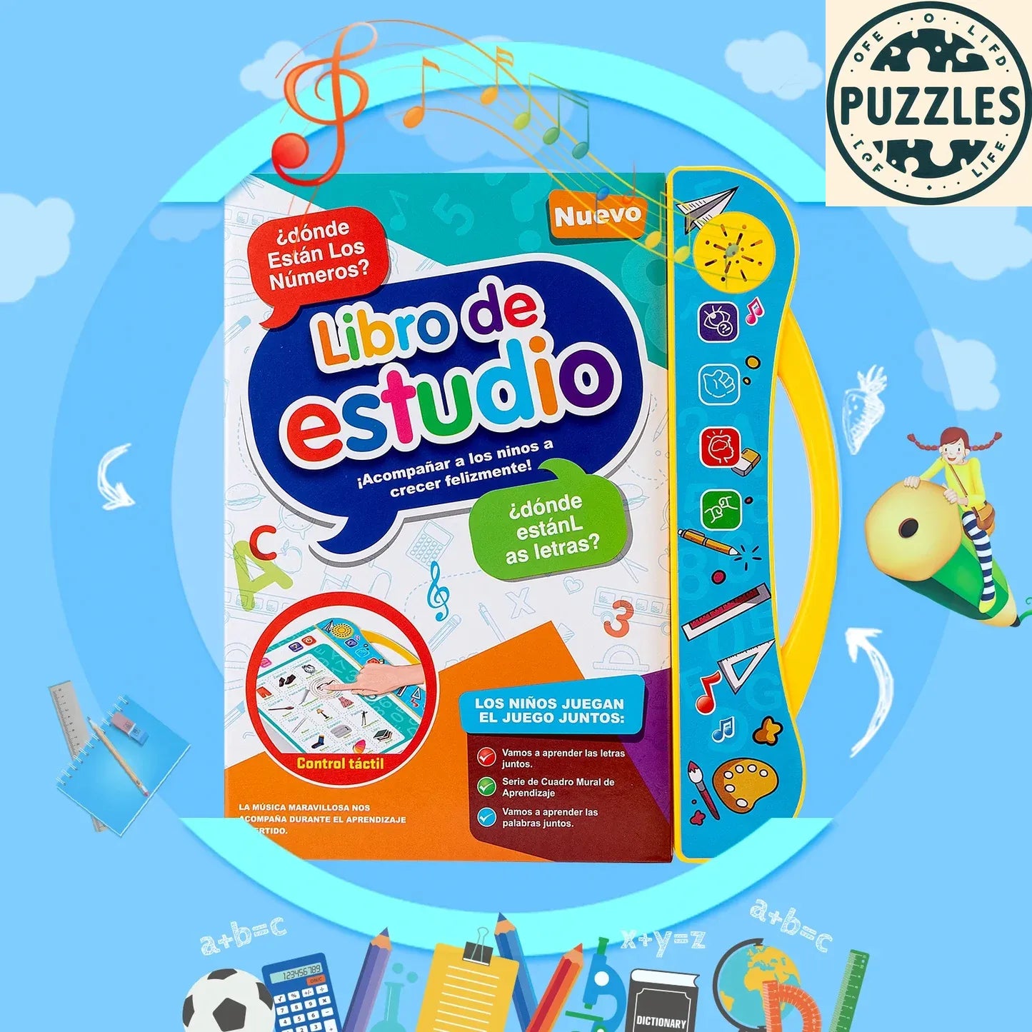 English Spanish Bilingual Learning Book for Kids - Puzzles