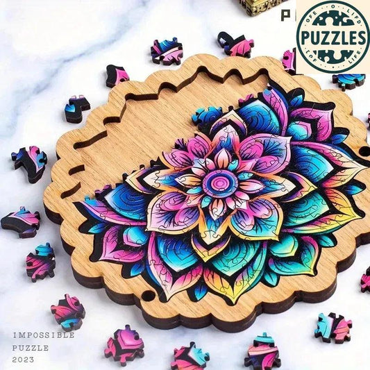 Galaxy-Inspired Irregular Wooden Puzzle – Colorful Blooms - Puzolife - Puzzles of Life