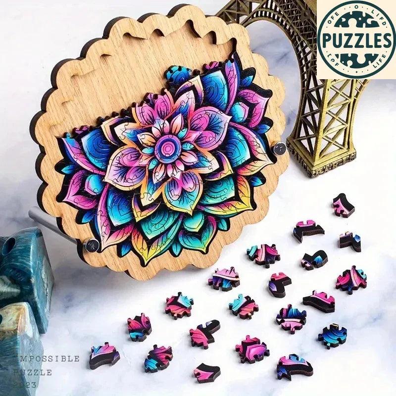 Galaxy-Inspired Irregular Wooden Puzzle – Colorful Blooms - Puzolife - Puzzles of Life
