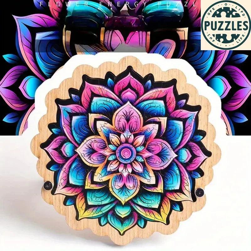 Galaxy-Inspired Irregular Wooden Puzzle – Colorful Blooms - Puzolife - Puzzles of Life