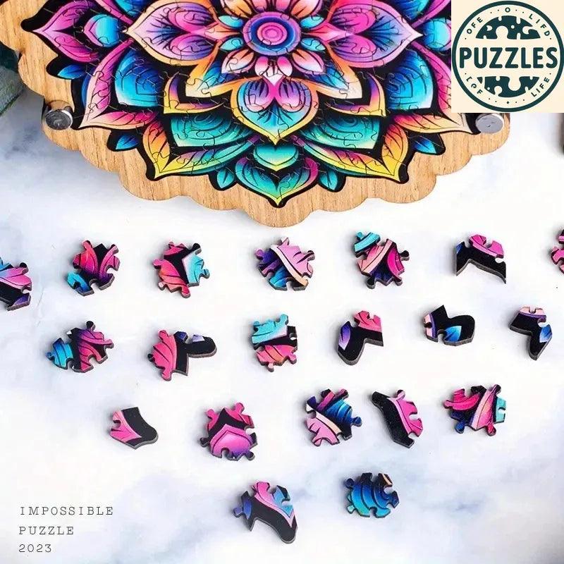 Galaxy-Inspired Irregular Wooden Puzzle – Colorful Blooms - Puzolife - Puzzles of Life