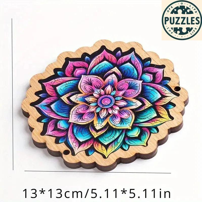 Galaxy-Inspired Irregular Wooden Puzzle – Colorful Blooms - Puzolife - Puzzles of Life