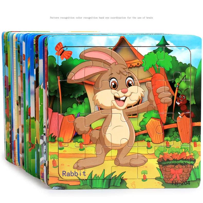 20-Piece Wooden Puzzle – Cartoon Animals, Cars & Numbers - Puzzles