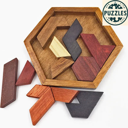 Hexagonal Wooden Puzzle – IQ Brain Teaser for Kids - Puzzles