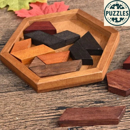 Hexagonal Wooden Puzzle – IQ Brain Teaser for Kids - Puzzles