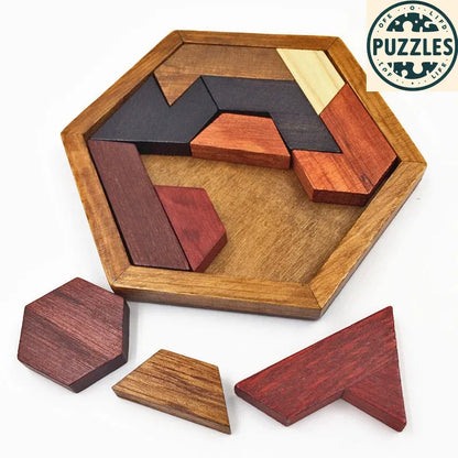 Hexagonal Wooden Puzzle – IQ Brain Teaser for Kids - Puzzles