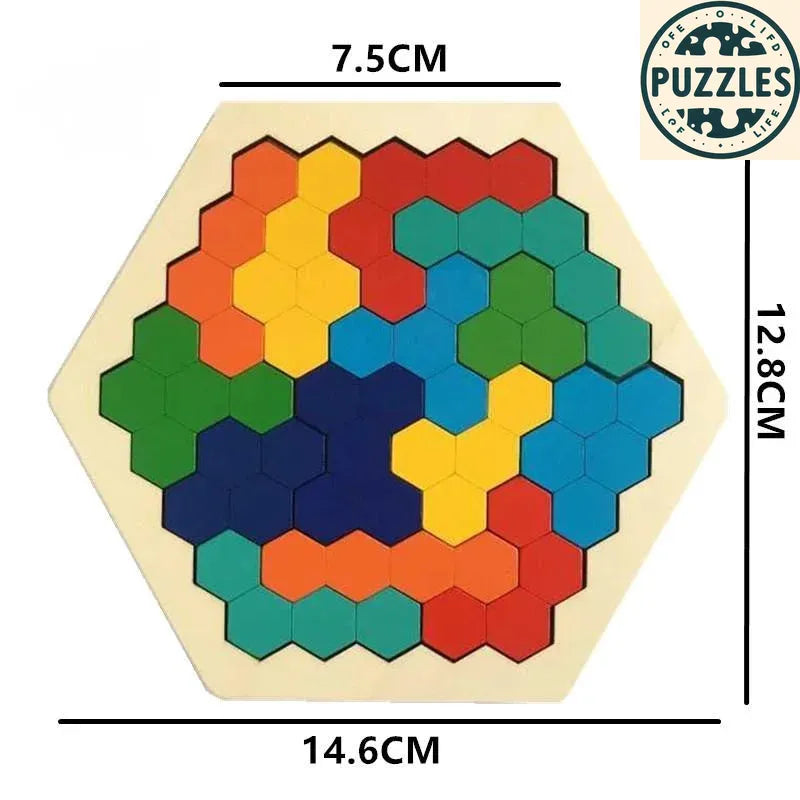 Hexagonal Wooden Puzzle – IQ Brain Teaser for Kids - Puzzles